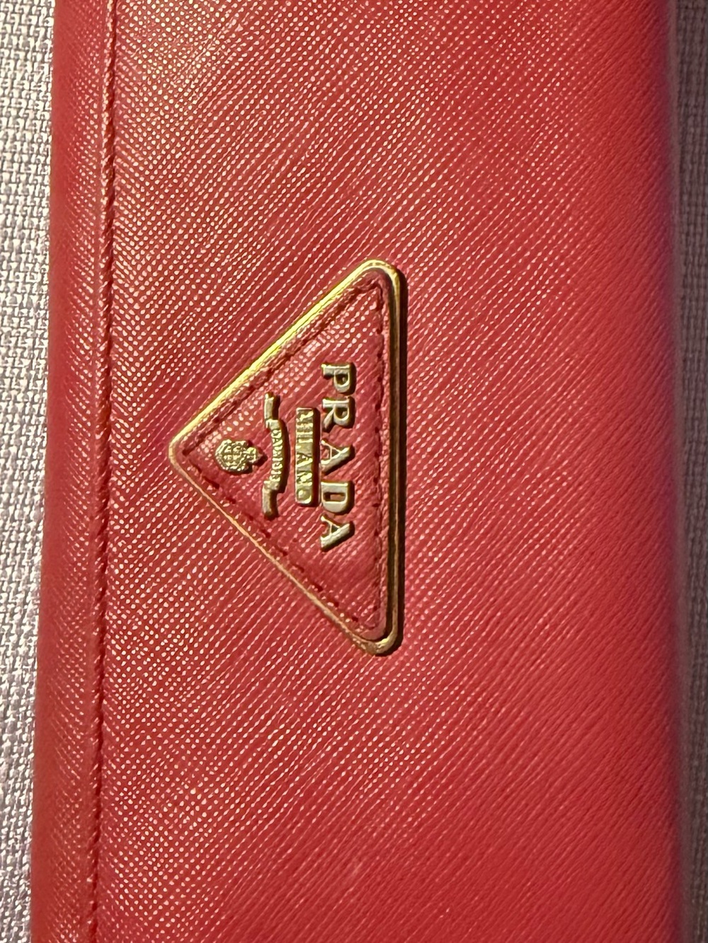 Prada Pink Saffiano Leather Wallet with Gold Triangle Logo